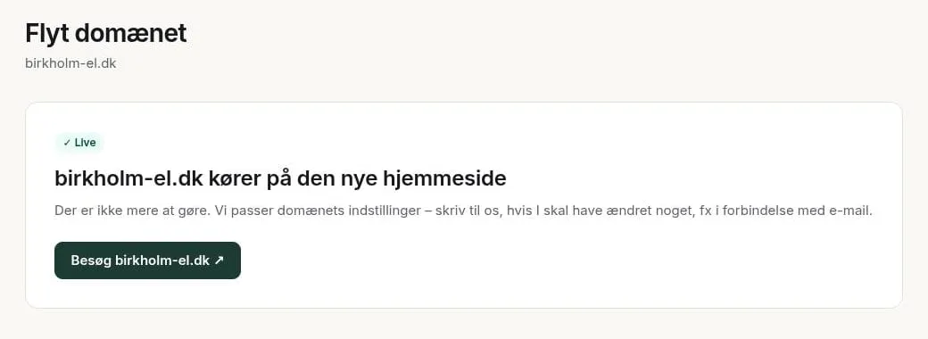 Kundeportalen: domænet kører på den nye hjemmeside.
